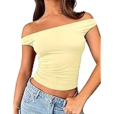 ForeFair Womens Off The Shoulder Tops Going Out Crop Top Slim Fitted Shirts Double Lined Summer Outfits Y2K Cute Tops