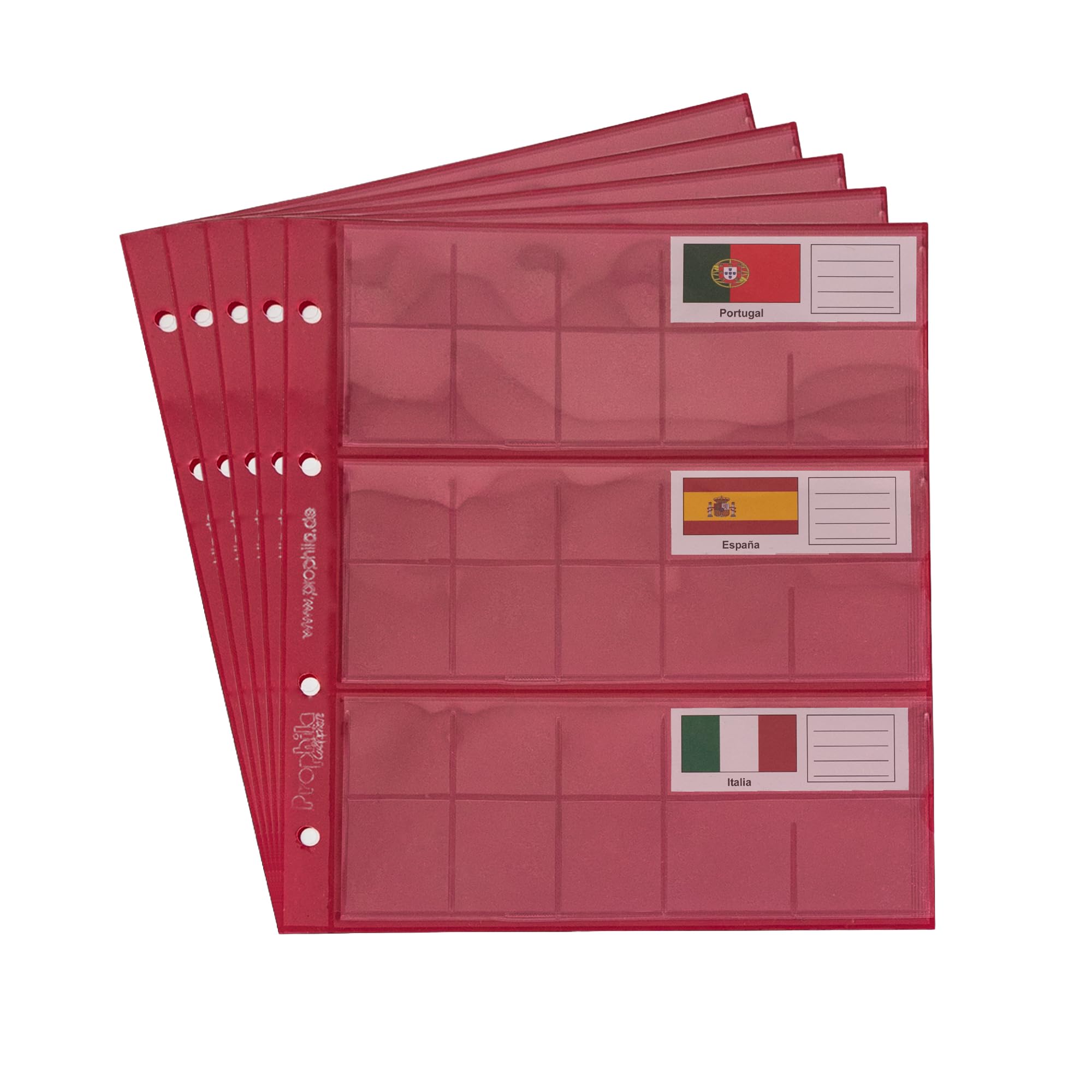 5 small Prophila coin sheets for euro coins with flags cards