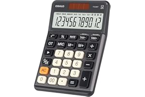 Pendancy Office Small Calculator Desktop with Tax+/- for Tax Calculation, 12 Digit Large LCD Display, Solar Battery Power, Durable Portable Design, Financial Accounting Business Home Use(OS-200T-Gray)