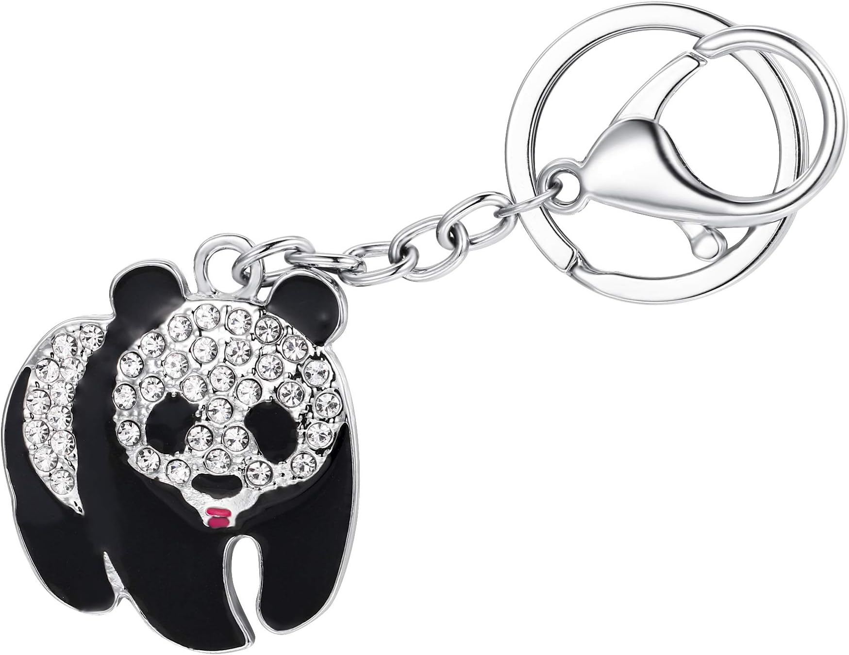 EVER FAITHWomen's Austrian Crystal Adorable Plump Panda Animal Keychain Clear