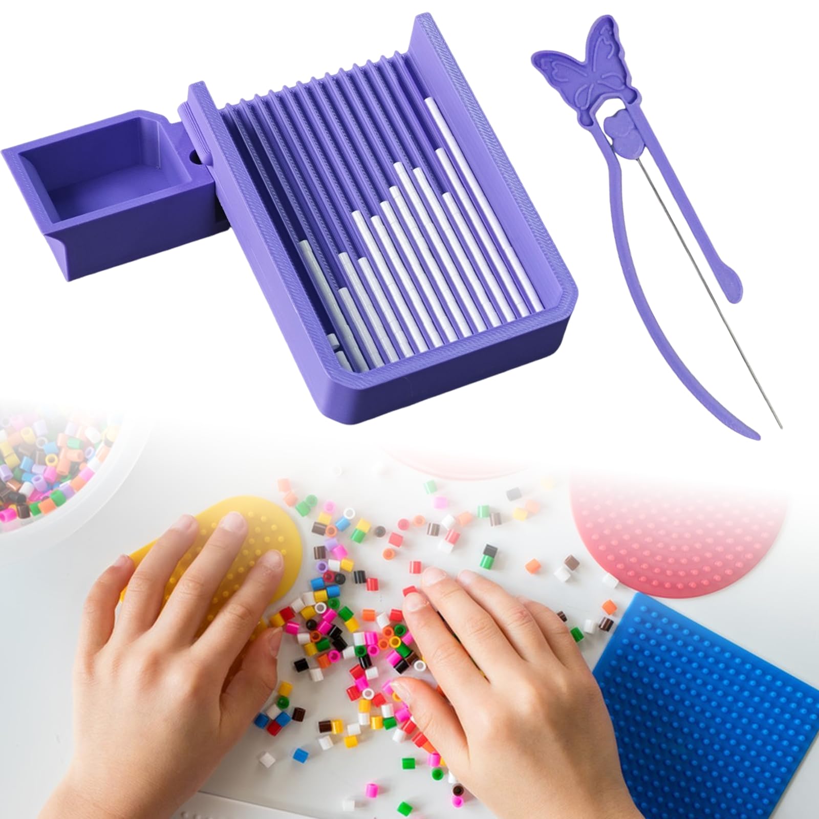 Fuse Bead Single Needle Tweezer & Aligner Tray Set, Precision Tool for Fuse Beads Project, Effortlessly Align and Place Iron Beads onto Pegboards (Mini 2.6mm Bead Tool Kit) — image 1