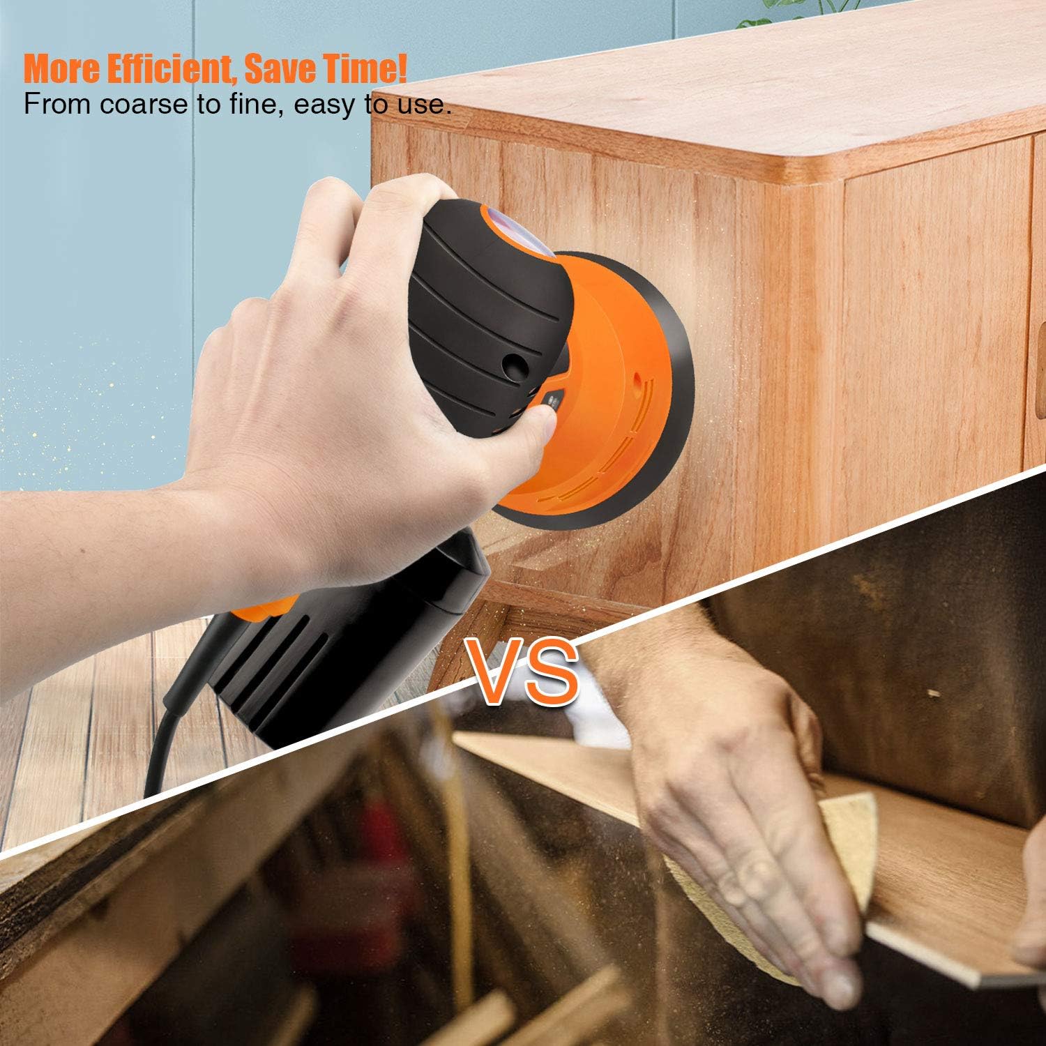 EnerTwist Random Orbit Sander - 5 Inch Variable Speed 2.4A Electric Orbital Sander/Polisher Kit with Dust Collector, ET-OS-280 - - 