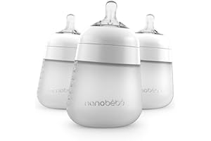 NANOBÉBÉ Nanobebe Flexy Silicone Baby Bottle, Anti-Colic, Natural Feel, Non-Collapsing Nipple, Non-Tip Stable Base, Easy to Clean, 3-Pack, White, 9oz