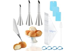 LLMSIX 3pcs Cream Filling Piping Tip with 50pcs Frosting Bags, Piping Bags and Tips Set, Cupcake Filler Tool for Making Cupca