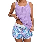 Aidonger Tankini Swimsuit for Women Modest Two Piece Bathing Suit Scoop Neck Swim Suits with Boy Shorts