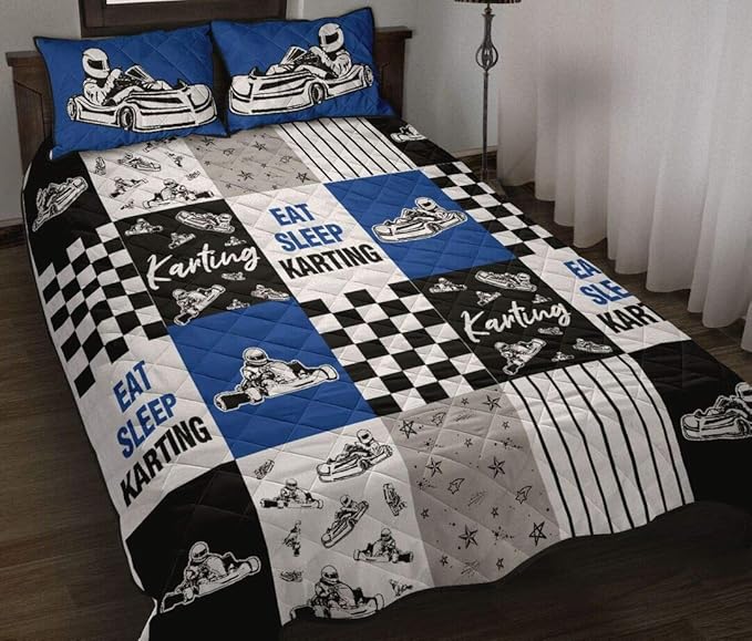 Amazon.com: Kart Racing Blue Quilt - Car Quilt All Season ...