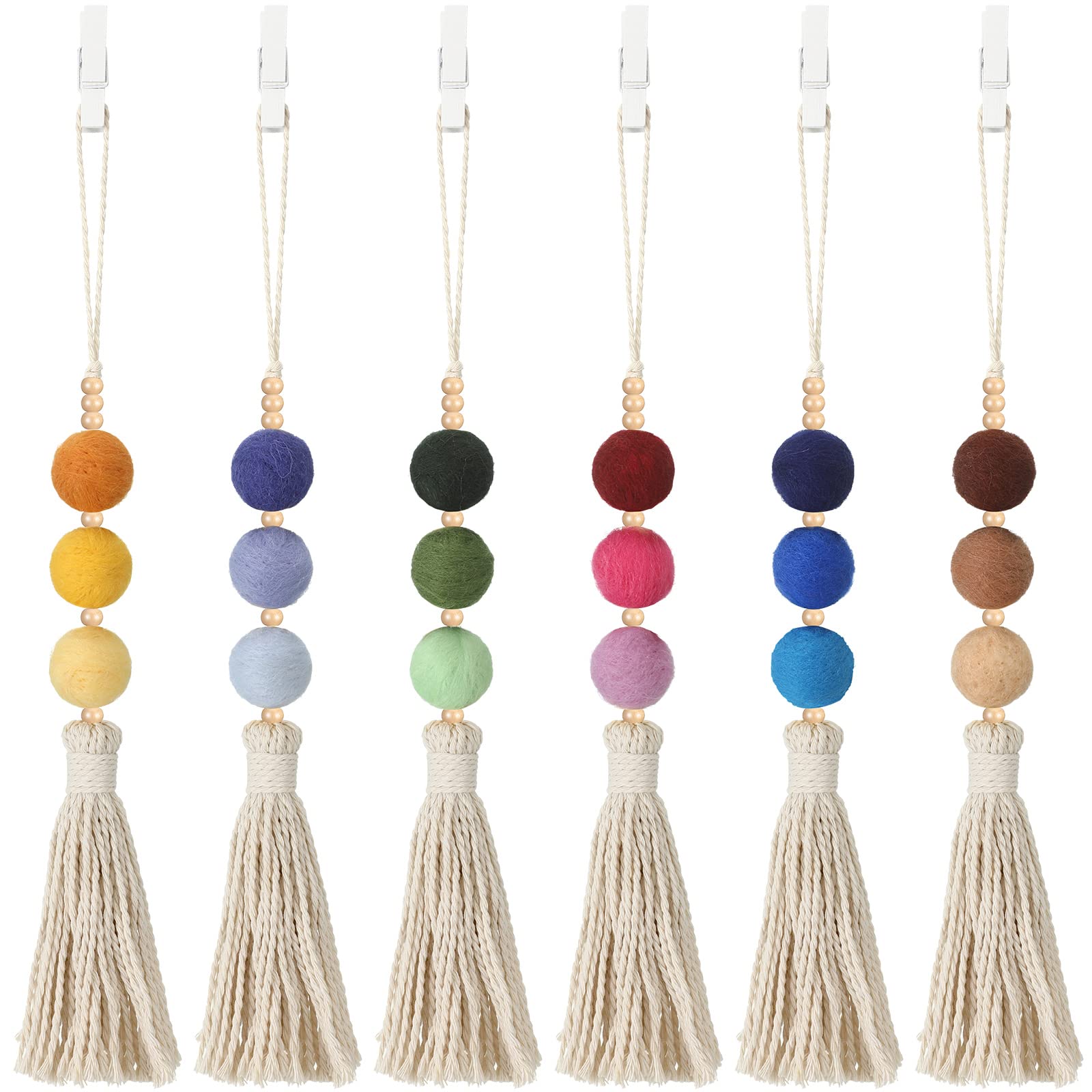 Photo 1 of 6 Pieces Felt Ball Car Diffuser Essential Oil Car Tassel Hanging Bead Aromatherapy Diffuser Colorful Charm Vent Clips Air Freshener for Decor(Regular Color)