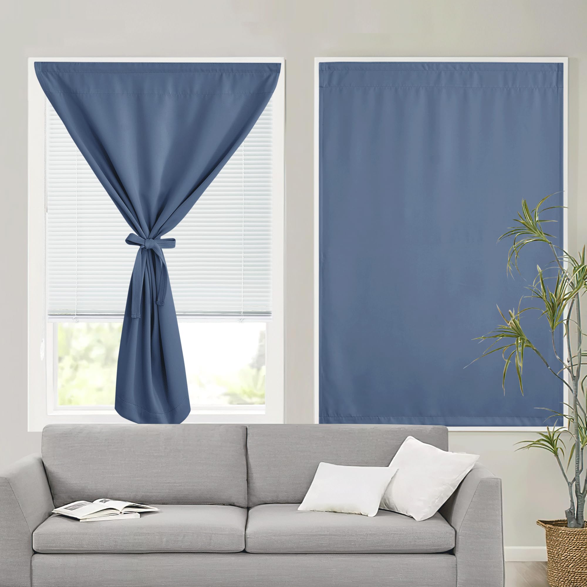 Photo 1 of RYB HOME Self Adhesive 100% Blackout Curtains for Living Room, Portable Temporary Drapes for Bedroom Kids Nursery French Door Curtains RV Camper Dining, W 42 x L 72 inches, Dusty Blue, 2 Panels