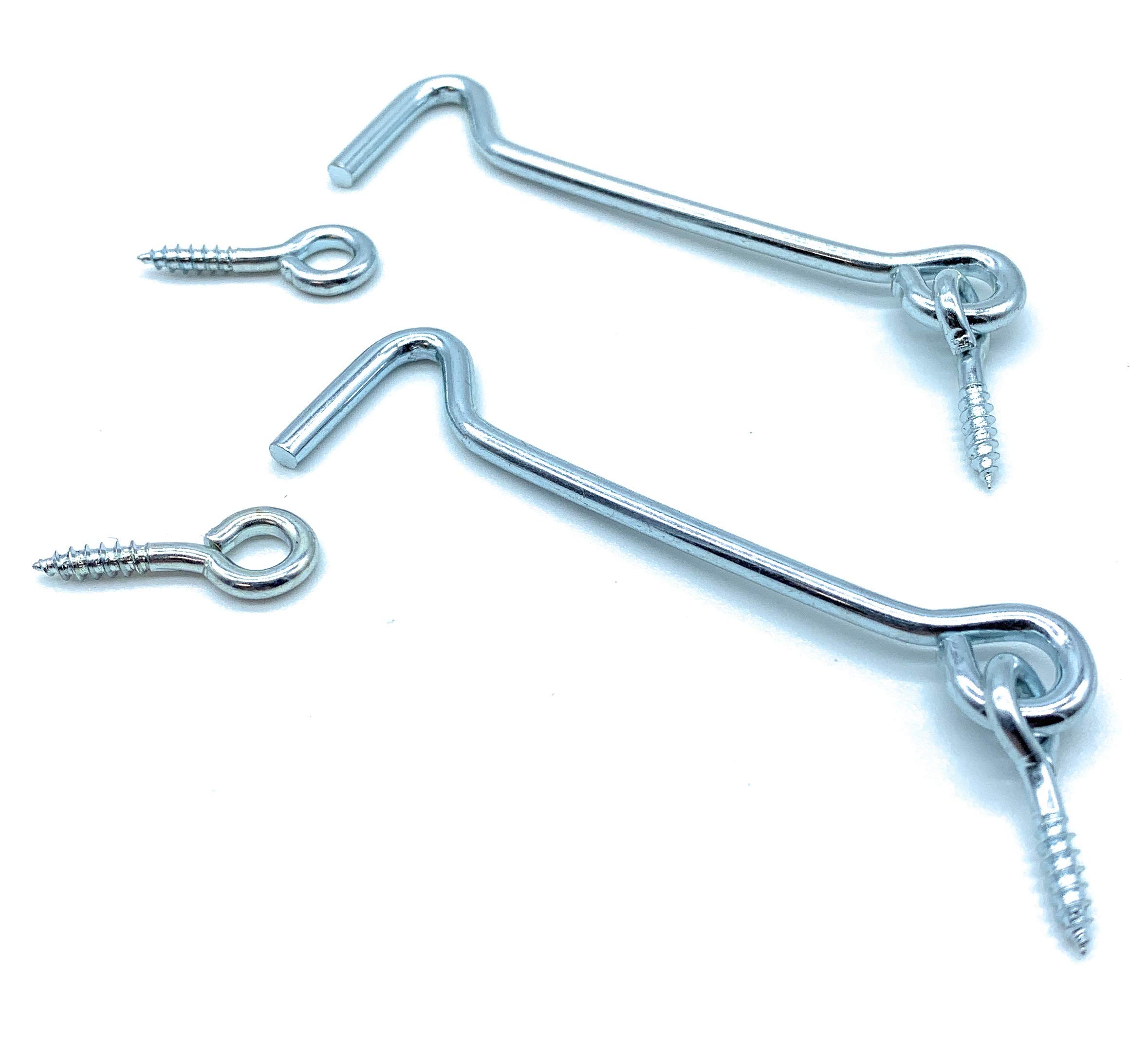 JAM2DAY 2 x Screw in Gate Hooks and Eyes - 75mm (3") Bright Zinc Plated