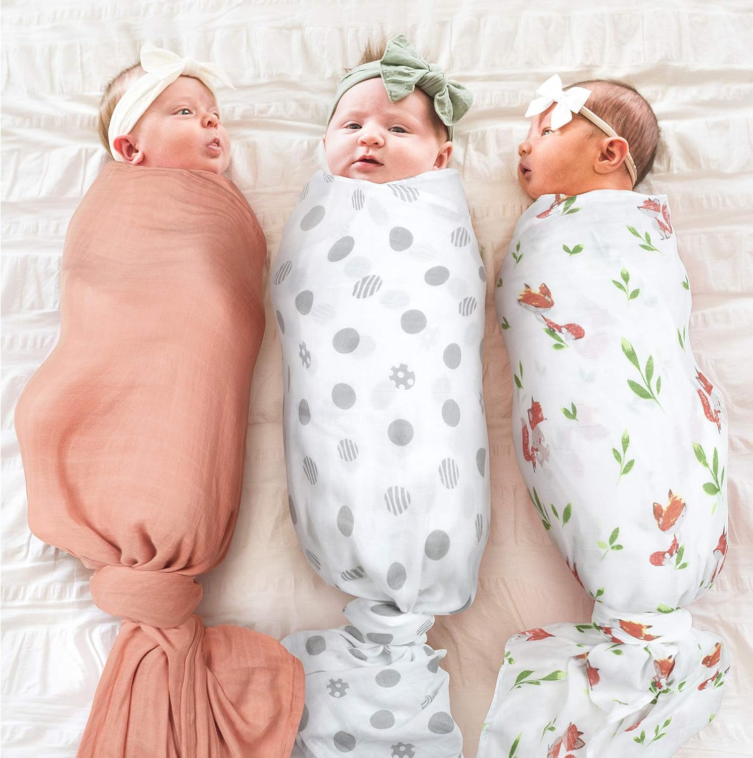 Muslin Swaddle Blankets, Unisex Baby Swaddle Blanket for Newborn Boy Girl, Nursery Swaddling Blankets, 3 Pack Neutral Bamboo Organic Cotton Receiving Swaddle, 47 x 47 Inches: Kitchen & Dining