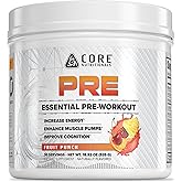 Core Nutritionals Essential Pre Workout | for Energy & Muscle Pumps | L-Citrulline & Beta Alanine | 200mg Caffeine | 30 Servings (Fruit Punch)