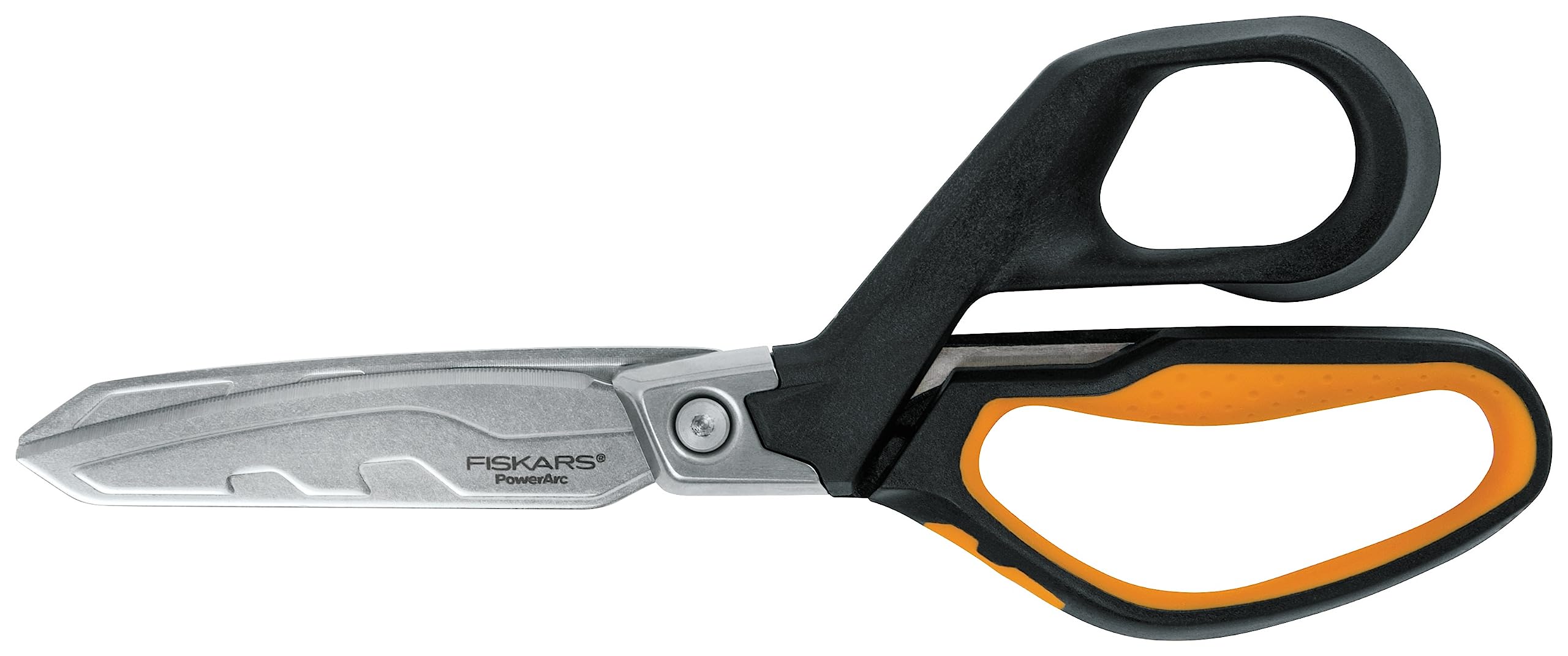 Fiskars PowerArc Heavy-Duty Scissors, Up to 30% More Power, Length 21cm, Durable Stainless Steel Blade/Plastic Handles, Black/Orange, 1027204