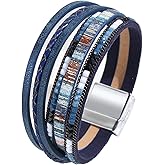 KunBead Sparkly Leather Wrap Bracelets for Women Handmade Braided Boho Multilayer Bracelet Wristband Cuff Bangle Boho Bohemian