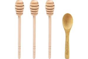 DESIOLE 4Pcs Wooden Honey Dipper Sticks Mini Honey Spoon, 6.3 Inch Honey Mixing Stirrer Comb Stick for Honey Jar Dispense Drizzle Honey Wedding Party