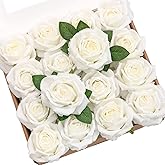 Ling's moment Artificial Flowers 16pcs Ivory Silk Roses with Stems, 3.5" Fake Vendela Roses Bulk for DIY Wedding Bouquets Centerpieces Party Baby Shower Home Decoration