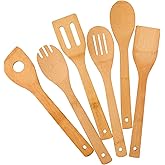 Bamboo Kitchen Utensils, 6 pcs Nonstick Spatula Tools with Handles, Heat Resistant Spatula Set, Non-stick Cooking Utensil, Premium Wooden Spoon Sets