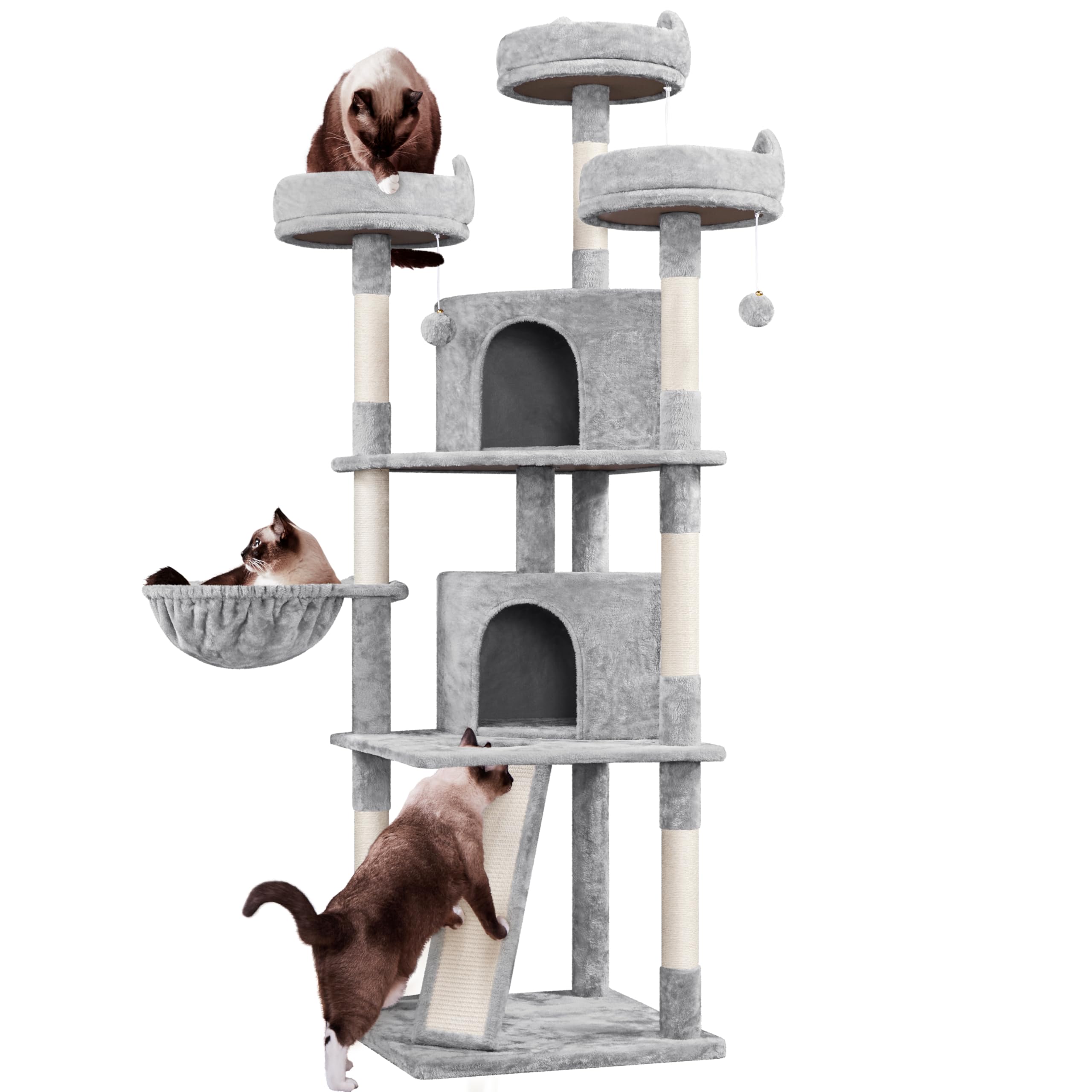 Yaheetech 76in Cat Tree Multi-Level Cat Tower with Large Cat Condo＆Cozy Perches Stable Pet Play House w/Sisal-Covered Scratching Posts＆Board for Indoor Cats, Light Gray Image