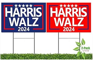 MAGJIUKE Harris Walz 2024 Yard Signs 2-Pack Double-Sided,Waterproof,UV Resistant,12x18 Inches with Metal H-Stakes,Kamala Harris Tim Walz Campaign Rally Placard Outdoor Lawn Decoration