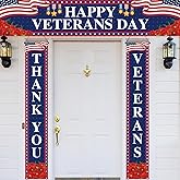 SmoothNovelty 3 Pcs Veterans Day Porch Banners Thank You Banner 4th of July Patriotic Independence Day Backdrop Thank You Veterans Backdrop Blue Veteran's Fence Banner Decorations for Party