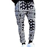 SOMTHRON Men's Bandana Paisly Drawstring Jogger Pants Cashew Printed Sweatpants Skateboard Loose Swag Trousers with Pockets