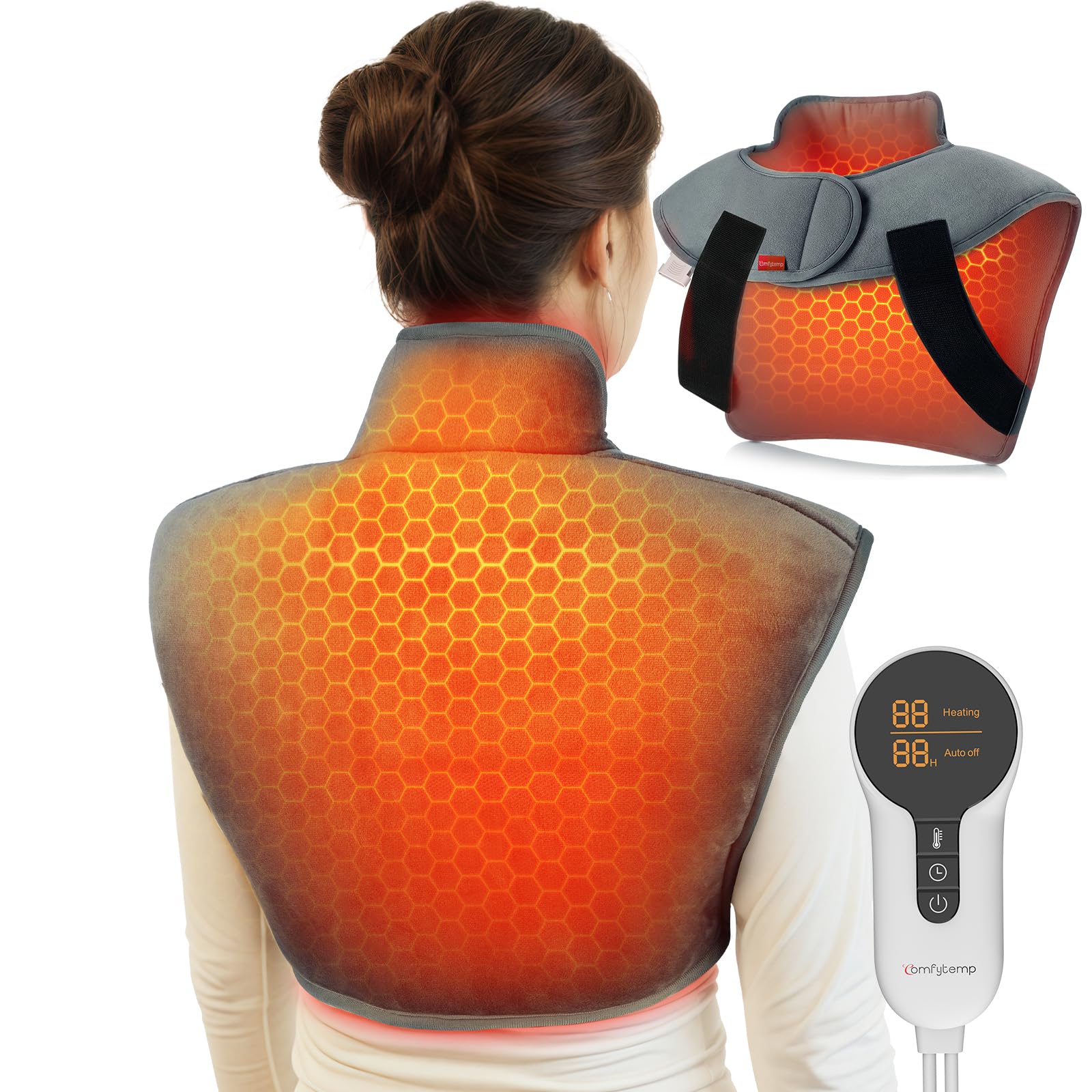 Photo 1 of Comfytemp Weighted Heating Pad for Neck and Shoulders, Heating Pads for Back Pain Relief, Wearable Electric Heating Pads, FSA HSA Eligible, Adjustable Heated Wrap with Auto-Off, Mothers Day Gifts
