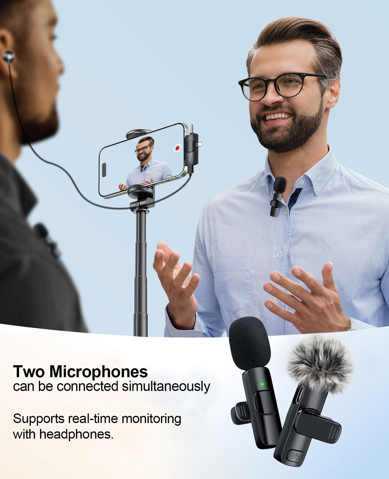 3-in-1 Mini Microphone for iPhone: Wireless Lavalier Microphones for iOS/Android/Camera - Noise Reduction Lapel Mic for​​Live Stream - HiDefSound for Video Mavericks