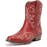 DREAM PAIRS Women's Cowboy Cowgirl Western Boots Embroidered Stitched Ankle Boots Square Toe Chunky Heel Fashion Short Booties with Zipper