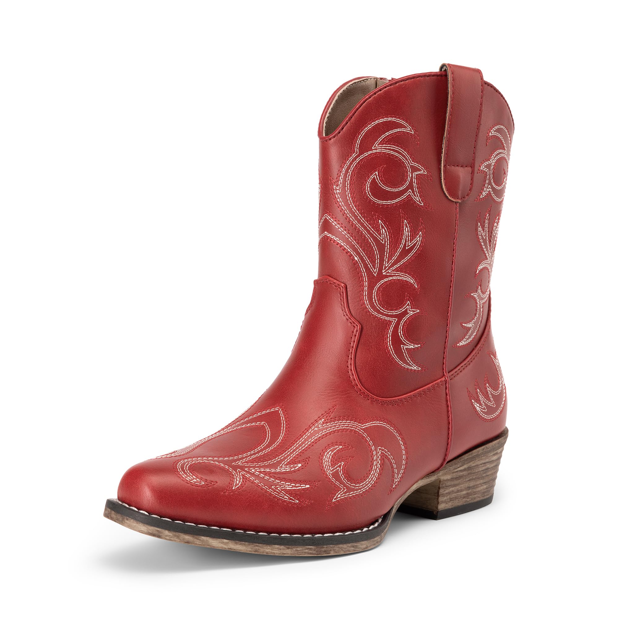 Photo 1 of DREAM PAIRS Women's Cowboy Cowgirl Western Boots Embroidered Stitched Ankle Boots Square Toe Chunky Heel Fashion Short Booties with Zipper,Size 7.5,Red,DWUMAB2511