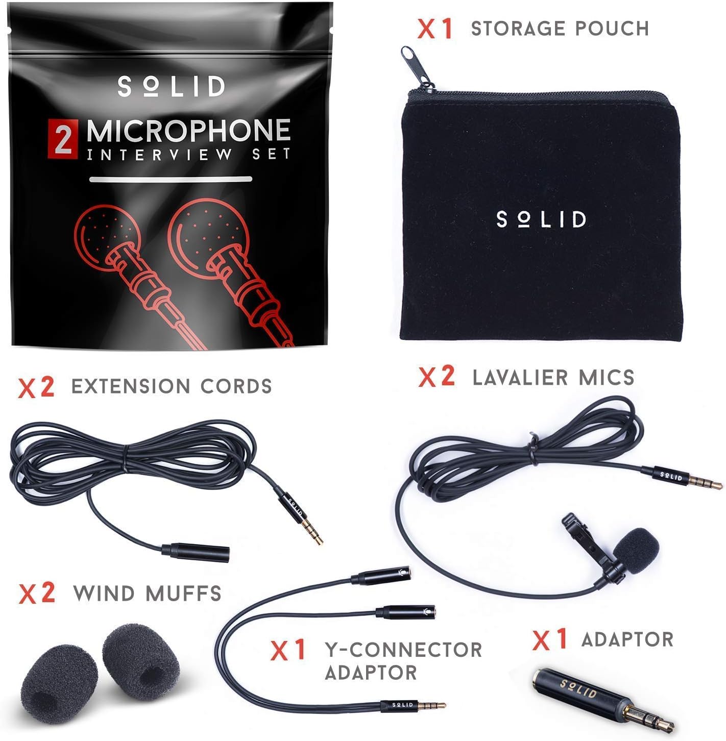 SoLID (TM) Lavalier Lapel Microphone 2 Pack Complete Set Omnidirectional Mic for Desktop PC Computer, Mac, Smartphone, iPhone, GoPro, DSLR, Camcorder for Podcast, YouTube, Vlogging, and DJs: Musical Instruments