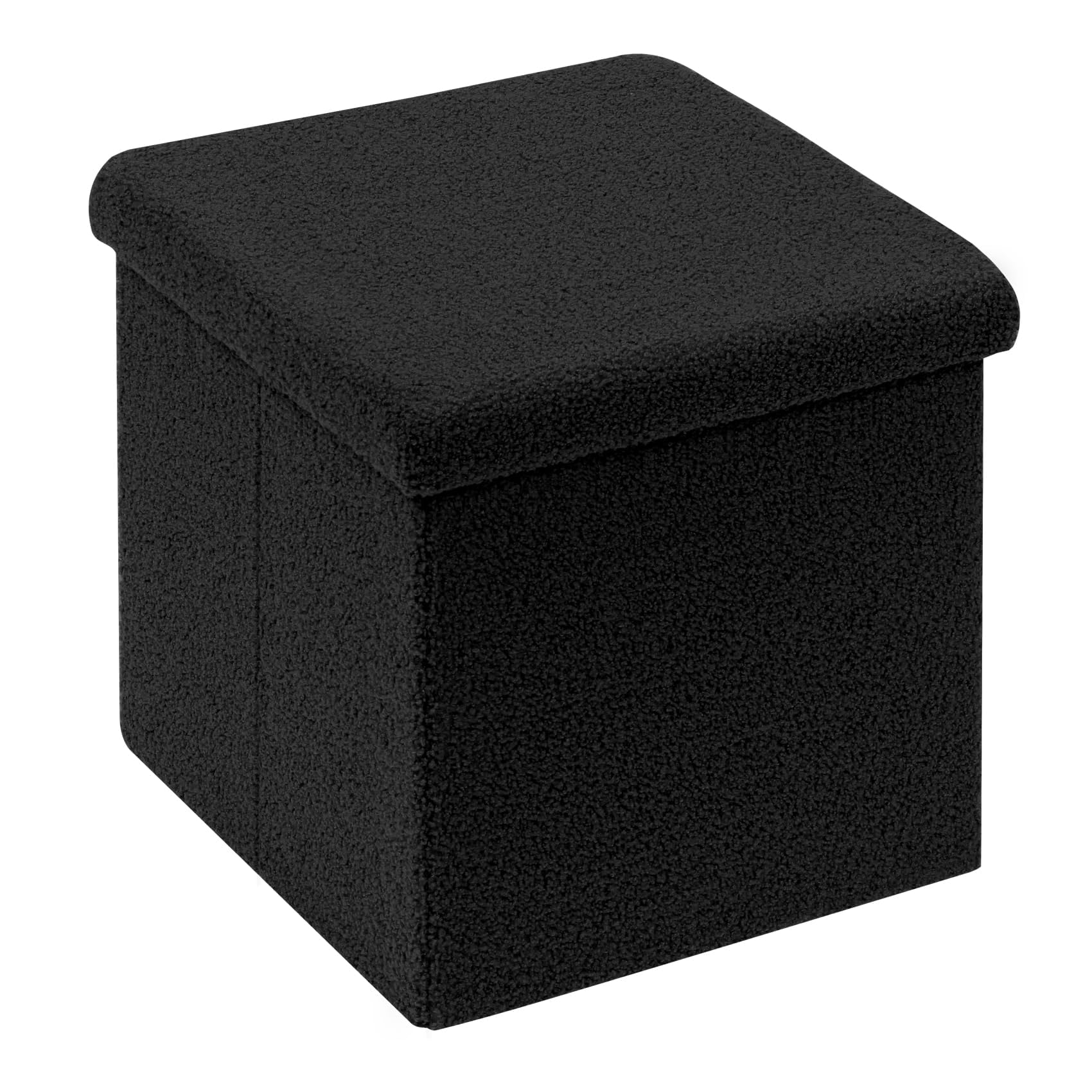 Bonlife Boucle Ottoman Storage,Foot Rest Stool Seat,Folding Footstool for Living Room,Sherpa Ottoman for Bedroom,Black,40x40x40cm