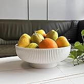 JolieJulie Ceramic Fruit Bowl,10.5" Decorative Bowl, White Fruit Bowl for Kitchen Counter, Purse Bowl, Key Bowl, Kitchen Island Décor, Centerpiece for Dining Table (White)