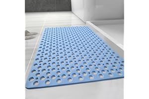 FEBHER Casa and Beyond Shower Mat, Non Slip Bath Mat and Shower Mat with Suction Cups and Drain Holes, Easy to Clean Soft Machine (Blue,27.6" x 15" (Rectangular))