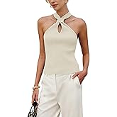 Yeokou Wome Halter Cross StrapTank Summer Knit Sleeveless Pullover Top Casual Lightweight Sweater Vest