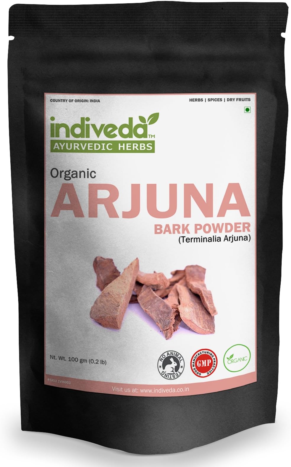 Organic Natural Arjuna (Terminalia Arjuna) Herbal Powder(5 X 100Grams)(Pack of 5, 100Grams Each) by Indiveda for Support Healthy Heart Function (Support Cardiovascular Health)