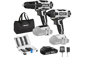 Bielmeier 20V Cordless Drill Combo kit Complete 33 Pcs Accessories Set Perfect Set for wall hanging, Home improvements and for Beginners easy hand DIY Projects with anti slip Grips