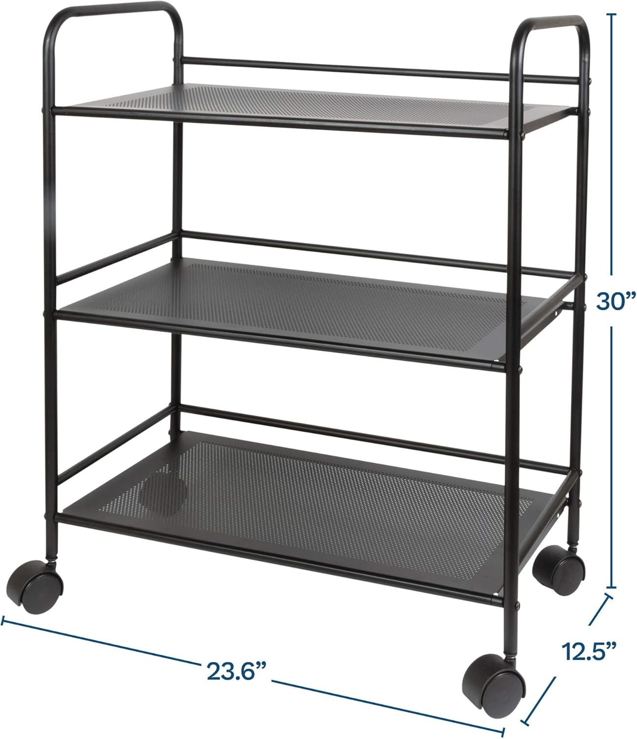 Richards Homewares Rolling Cart Black Shelves with Wheels with Heavy Duty Metal Frame - Supports 30 lbs per Tier - Utility Storage Cart Organizer with 3 Shelves: Home Improvement