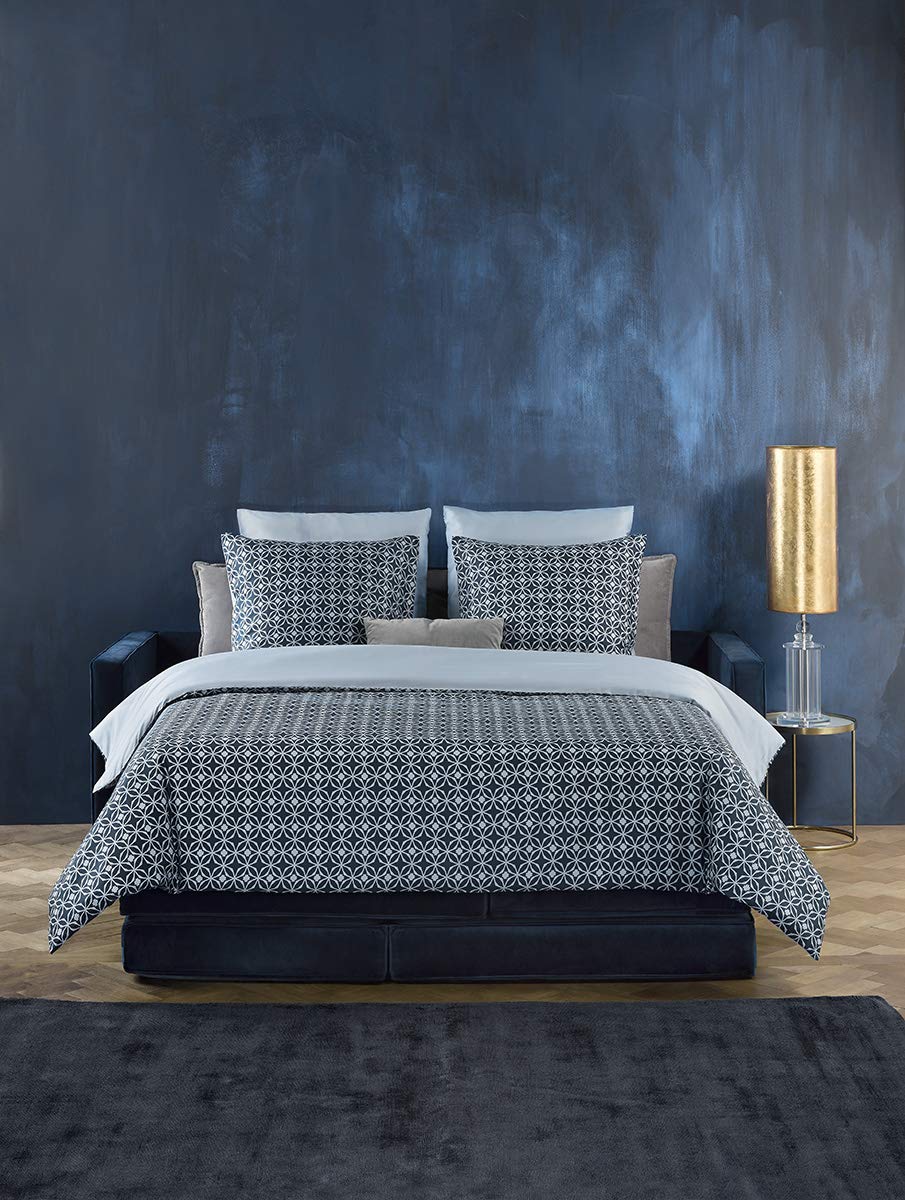 De Witte Lietaer Satin: Duvet Cover and Pillowcases, Cotton, Blue Print, 260x220 cm / 260x70 cm
