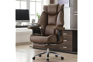 EXCEBET Big and Tall Office Chair with Footrest, PU Leather High Back Executive Office Chair 400lbs, Ergonomic Computer Chairs Lumbar Support for Heavy People (Brown)