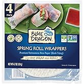 Blue Dragon Rice Paper Spring Roll Wrapper - 4.7oz (Pack of 4) Vietnamese Rice Paper Sheets - No Added Colors, Flavors Or Preservatives - Vegan, Gluten Free, Non-GMO - For Fresh Or Fried Spring Rolls