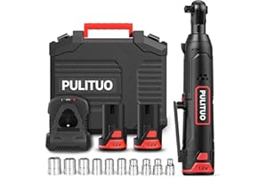 PULITUO Cordless Electric Ratchet Wrench 3/8", 12V Power Ratchet Tool Kit 40 Ft.Lbs with 2-PACK 2000mAh Lithium-Ion Batteries, 45 Min Fast Charger, Variable Speed 10 Sockets