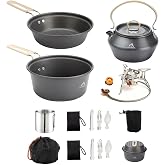 THTYBROS 27pcs Camping Cooking Set for 2-4 People, Portable Cookware Set with Kettle, Pots &amp; Pans, Stainless Steel Utensils, Plates, Dishware for Backpacking, Picnic, Outdoor Adventures