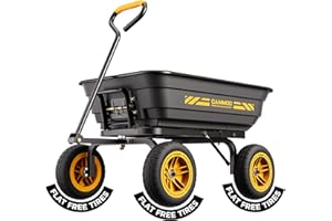 CAMMOO 10-in NO-FLAT TIRES 600lb Heavy-Duty Garden Dump Cart 4 Cu.Ft. Utility Wagon with Quick-Release Dumping & Prime Grade 100% Virgin Polypropylene - Not Recycled Material for Landscaping Gardening