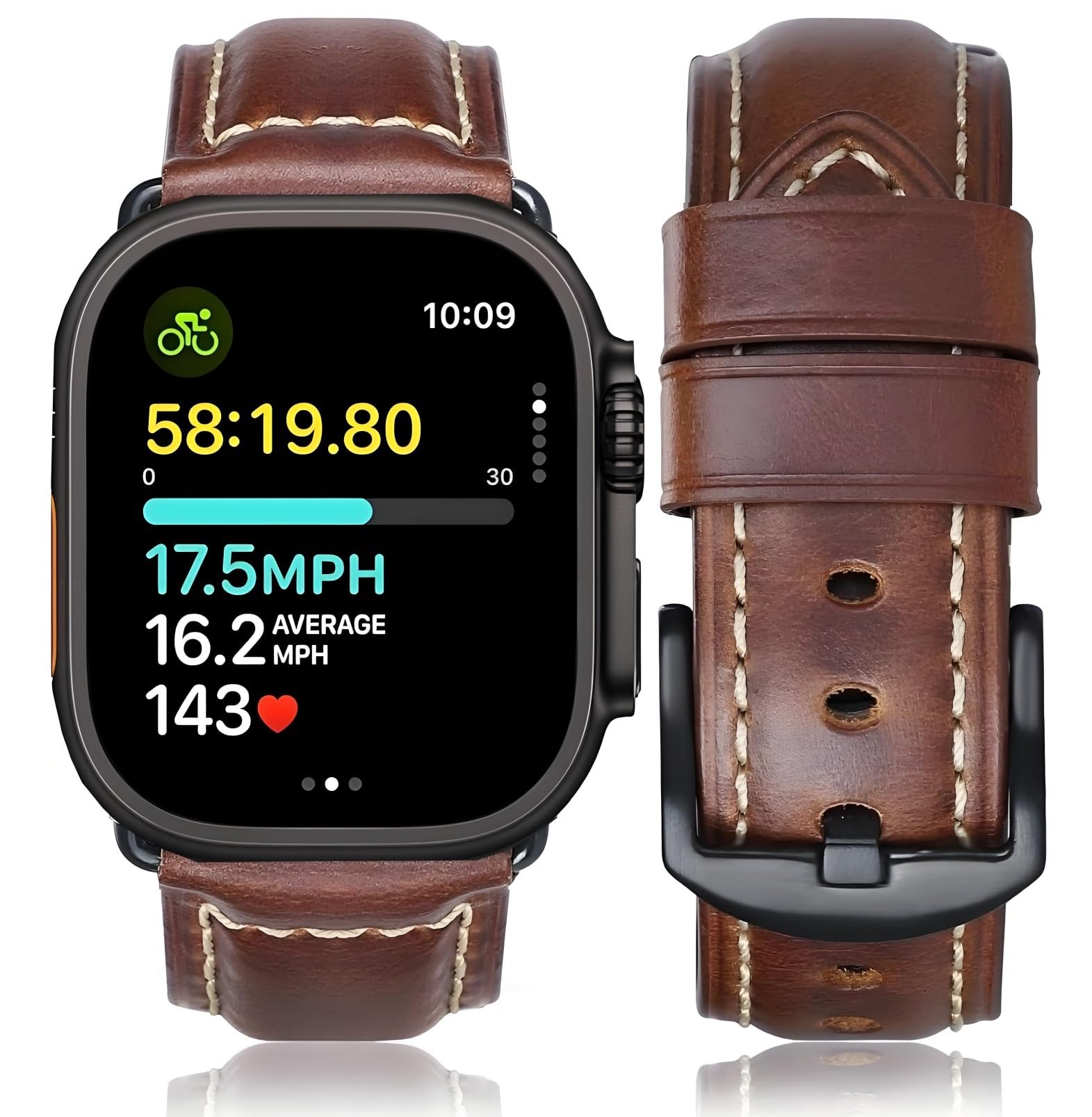 HUAFIY Leather Strap for Apple Watch Strap 45mm 44 mm 42 mm 38 mm 40 mm41mm, Men's Women's Replacement Original Leather Strap for iWatch Series 8/7 6 5 4 3 2 1, (Brown/black buckle 42mm44mm45mm)