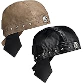 Chicingyou 2 Pcs Leather Biker Skull Cap for Women Distressed Motorcycle Bandana Doo Rags Adjustable Skull Cap