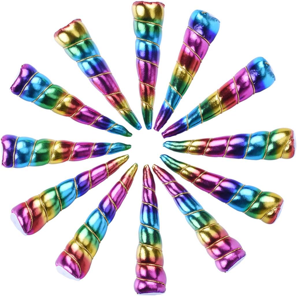 Unicorn Horns, 12 Pack 5 inches Metallic Unicorn Horns, DIY Unicorn Headbands Bows Cute Girls Hair Accessories Photo Props Birthday Party Unicorn Craft Supplies - Rainbow
