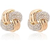 UPOWKA Statement Chunky Gold Earrings,Large Knot Stud with Crystal Rhinestones,Fashion Jewelry Gift for Women