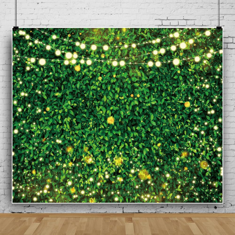 Photo 1 of ChloropLastid Green Leaves Photography Backdrop Spring Grass Wall Greenery Background Glitter Light Nature Leaf Plant Wedding Baby Shower Newborn Party Banner Decor Photo Supplies Prop 10x8ft.