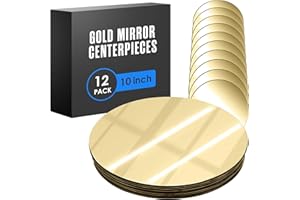 Houseables Gold Mirror Centerpieces For Tables, Round Mirrors For Centerpieces, Mirrored Trays, Round Table Plate Tray, Circle, Glass Charger, Wedding, Center Piece, Small, Base, Candle, 10 Inch, 12PK