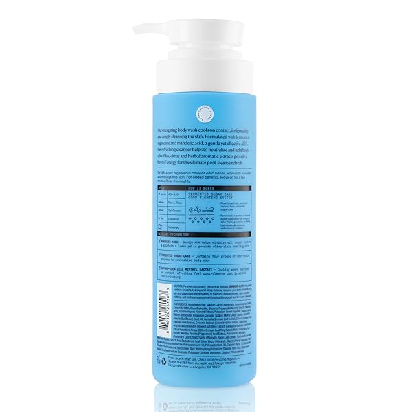 NATURIUM THE ENERGIZER BODY WASH, COOLING & REFRESHING FORMULA WITH MANDELIC ACID, DEEPLY CLEANSES & NEUTRALIZES BODY ODOR, 16.9 OZ