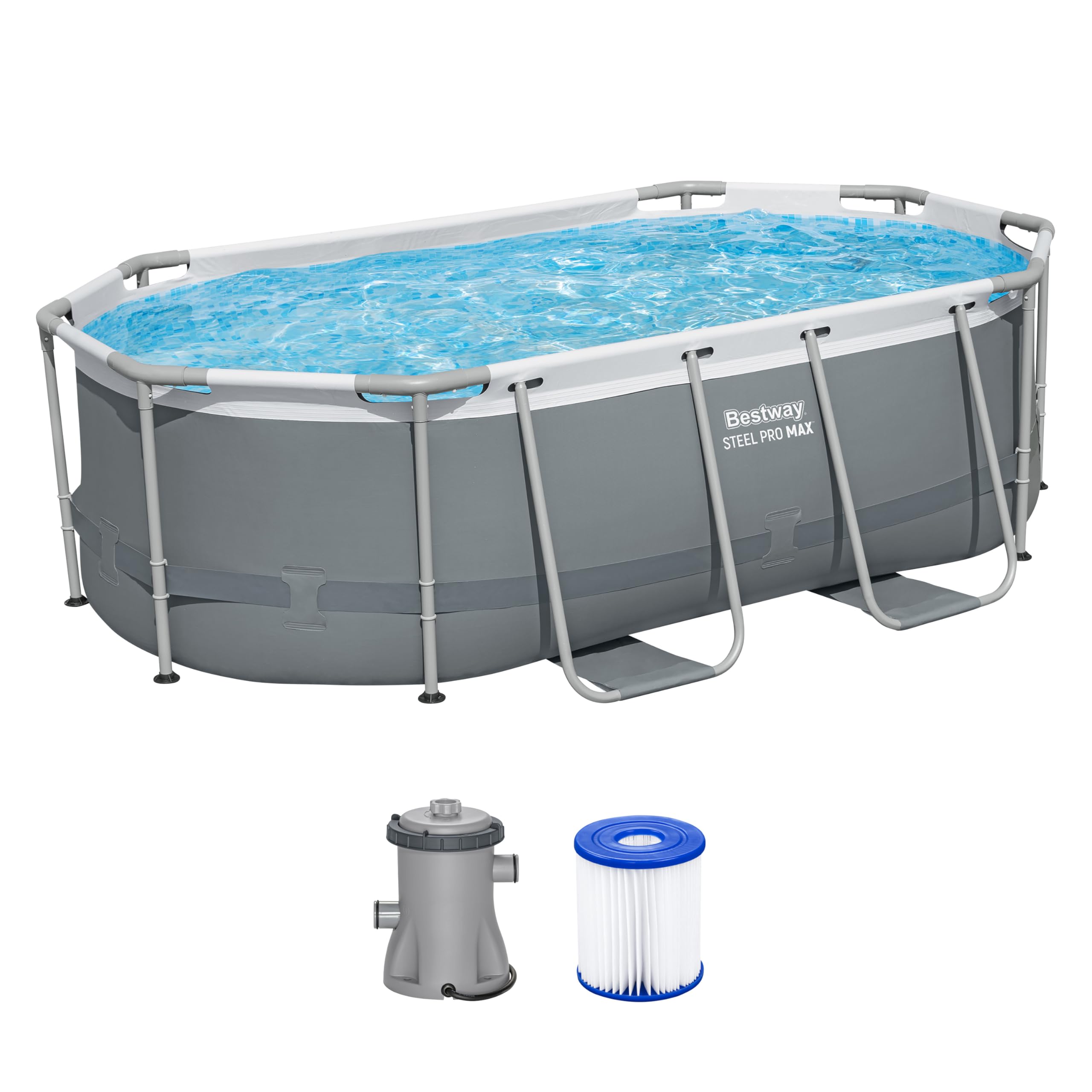 Bestway Power Steel Frame Pool Set mit Filterpumpe 305 x 200 x 84 cm, grau, oval